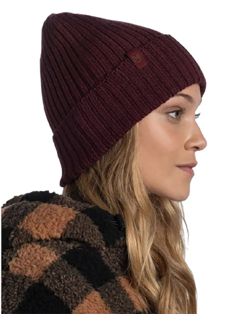 Buff Knitted Beanie Norval Maroon-2