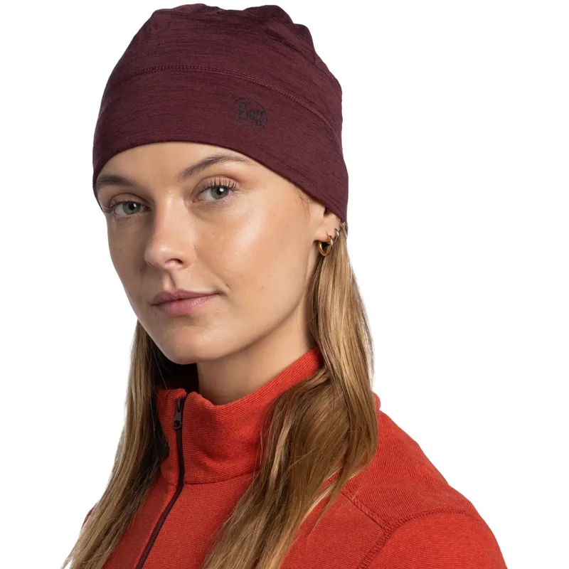 Buff Merino Lightweight Beanie Solid Garnet-3