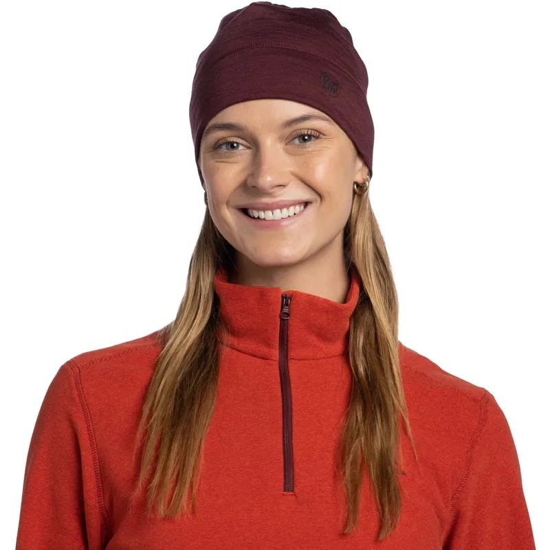 Buff Merino Lightweight Beanie Solid Garnet-2