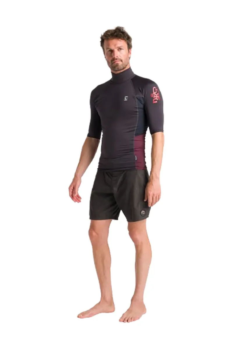 C-Skins Men's NuWave X Short Sleeve Rash Vest Anthracite/Bluestone/Wine-2