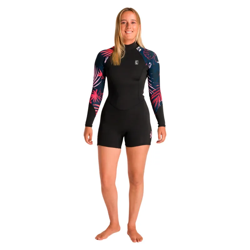 C-Skins Women's NuWave Solace Lite 2/2 Flatlock Back Zip Spring Suit Black/Tropical-1