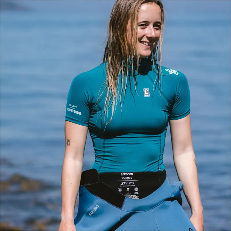 C-Skins Women's NuWave SS Turtle Neck Rash Vest Emerald/Light Blue-5