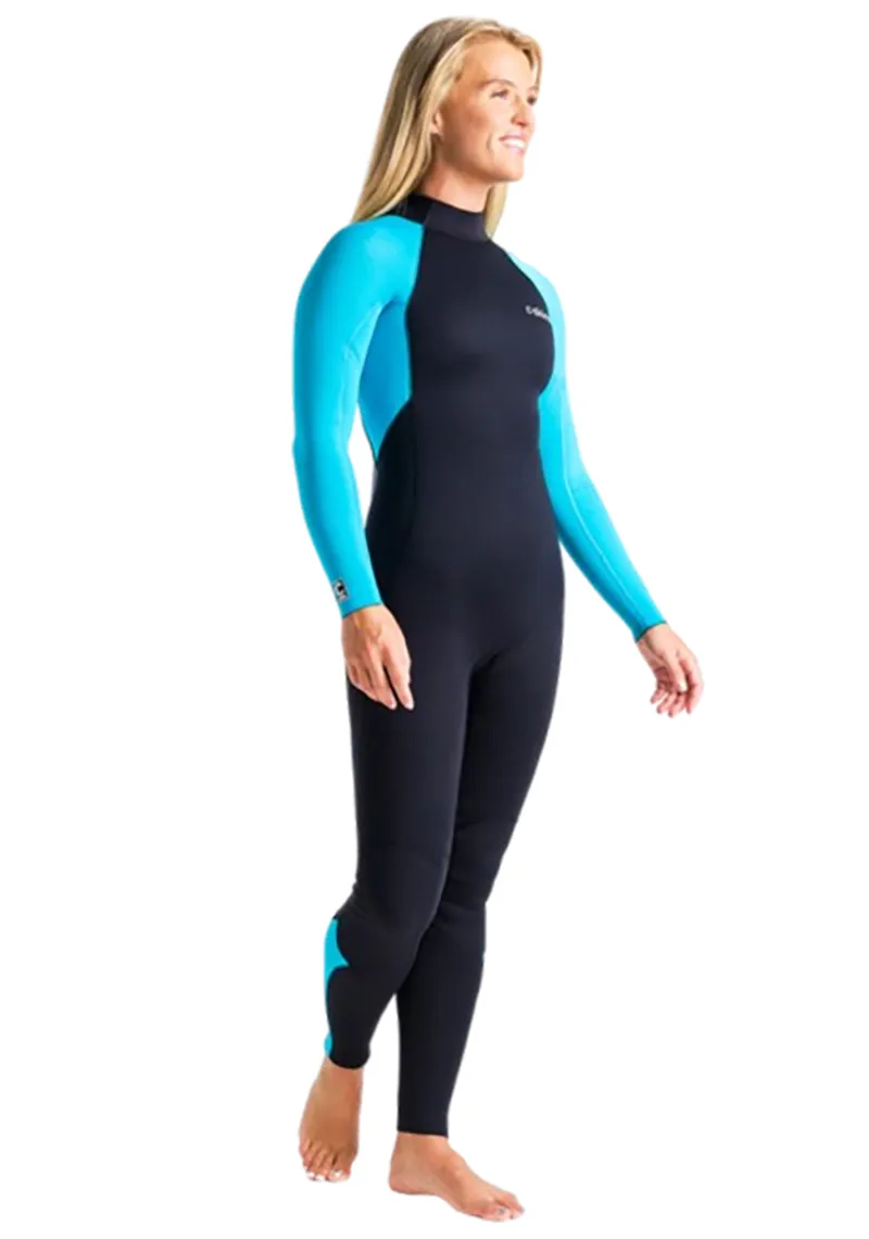 C-Skins Women's Surflite 3:2mm GBS Back Zip Steamer Wetsuit Raven Black/Bright Cyan-6