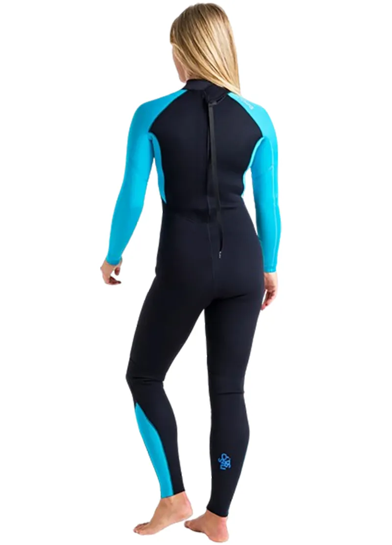 C-Skins Women's Surflite 3:2mm GBS Back Zip Steamer Wetsuit Raven Black/Bright Cyan-3
