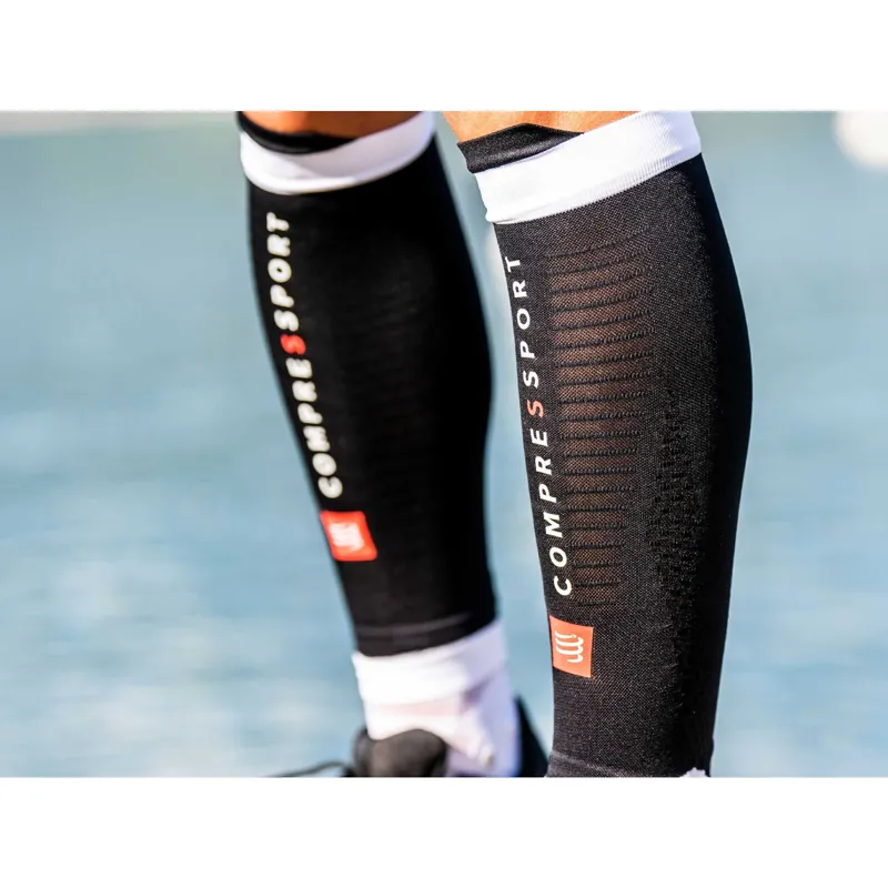 Compressport R2 3.0 Compression Calf Sleeves Black/White-3