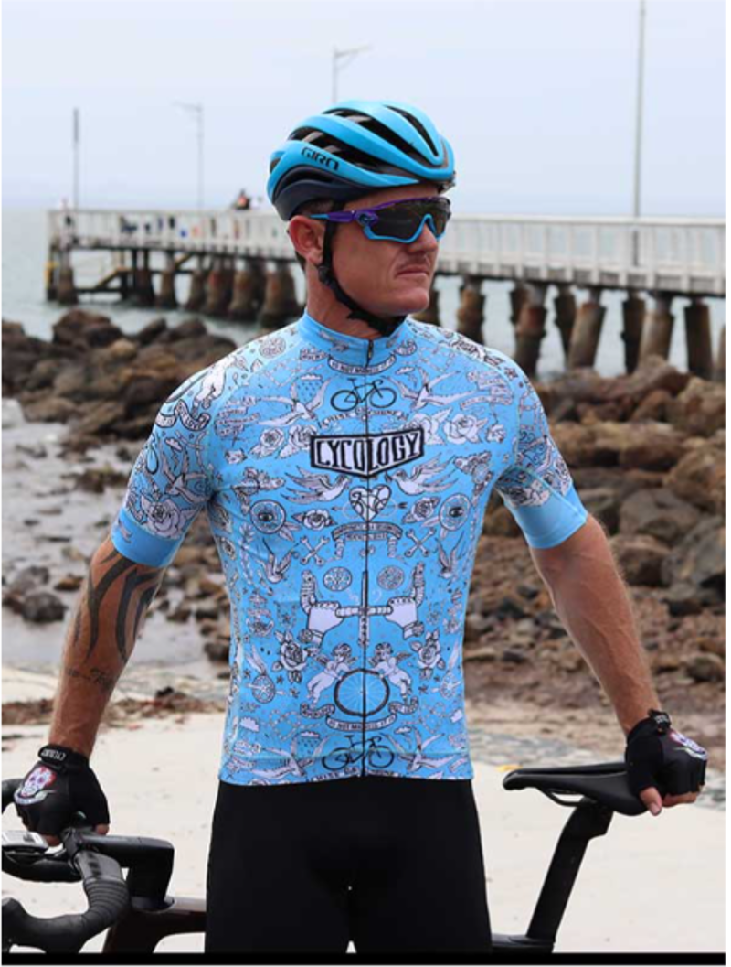 Cycology Velo Tattoo Men's Classic Jersey Blue-3