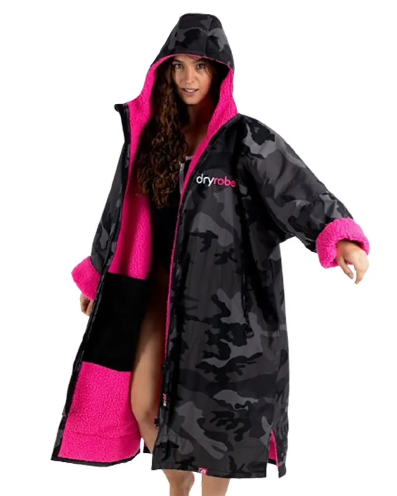 Dryrobe Adult Advance L/S Changing Robe XS Black Camouflage/Pink-1