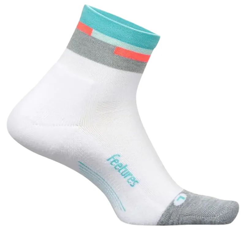 Feetures Elite Light Cushion Quarter Socks Aquatic White