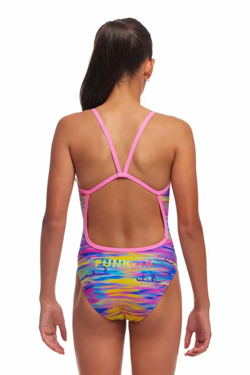 Funkita Girls Single Strap One Piece Swimsuit Darkinjung Sunset-4