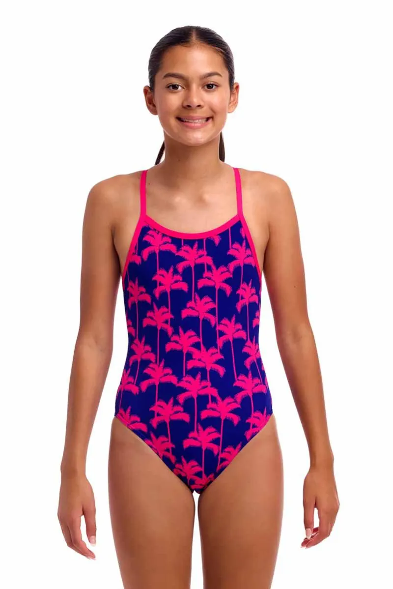 Funkita Girl's Single Strap One Piece Swimsuit Pinky Palms-1