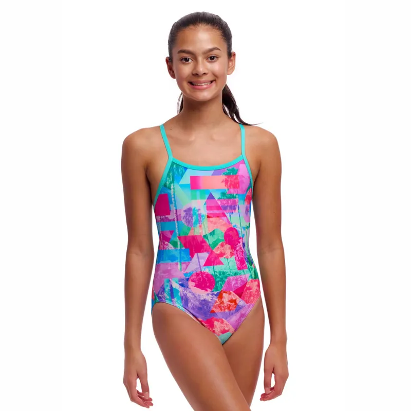 Funkita Girls Single Strap One Piece Swimsuit Snap That Mint Green/Pink-3