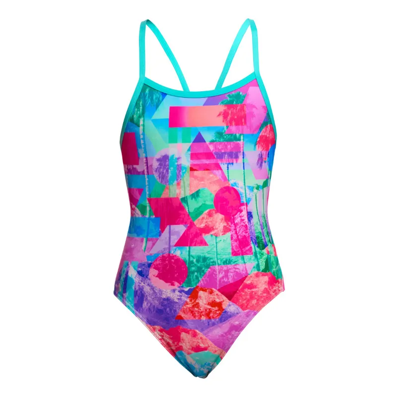 Funkita Girls Single Strap One Piece Swimsuit Snap That Mint Green/Pink