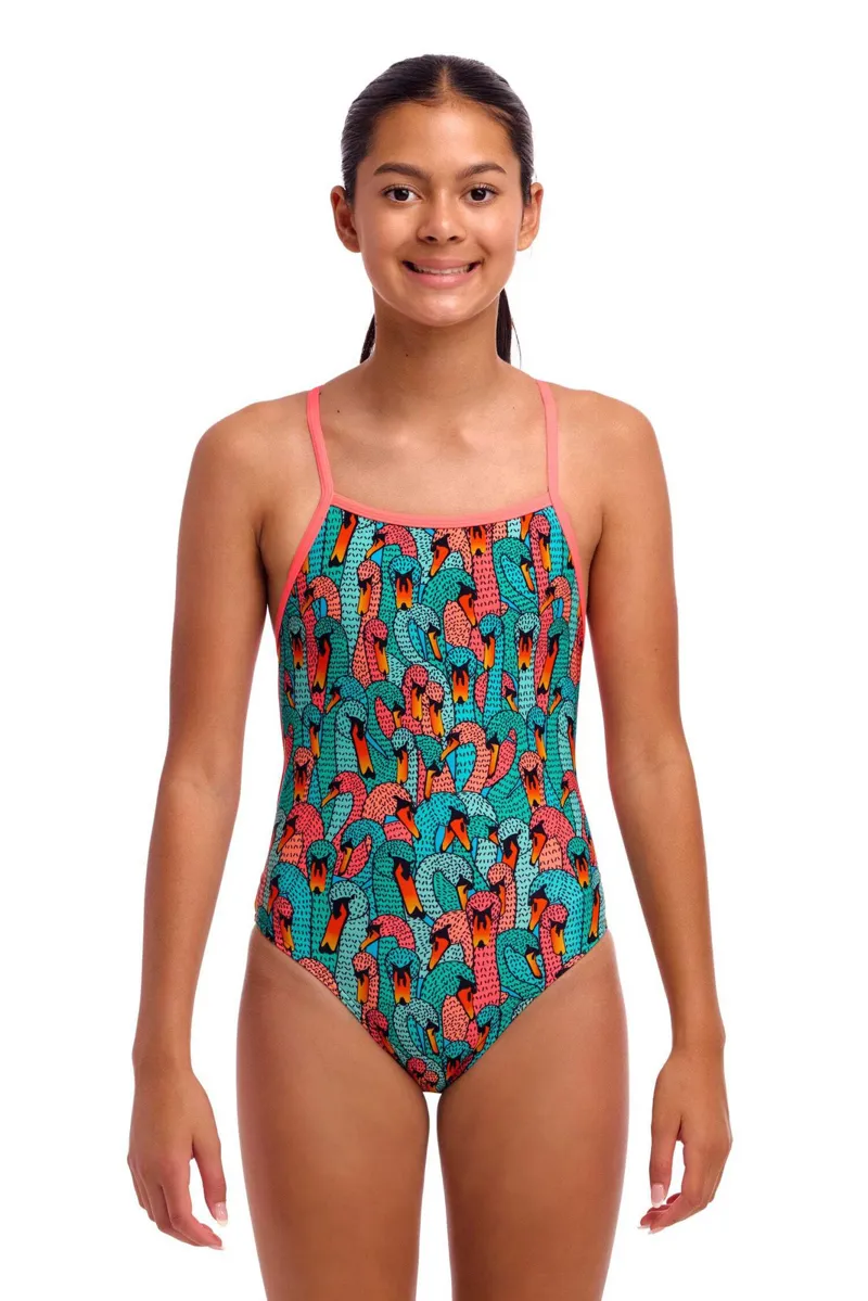 Funkita Girl's Strapped In One Piece Swan See Swan-1