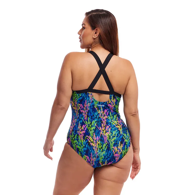 Funkita Ladies Brace Me Back One Piece Swimsuit Midnight Meadow-1
