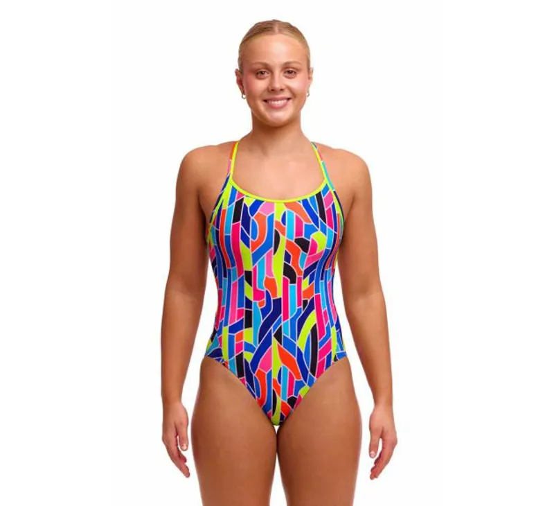 Funkita Ladies Diamond Back One Piece Swimsuit Fault Lines-1