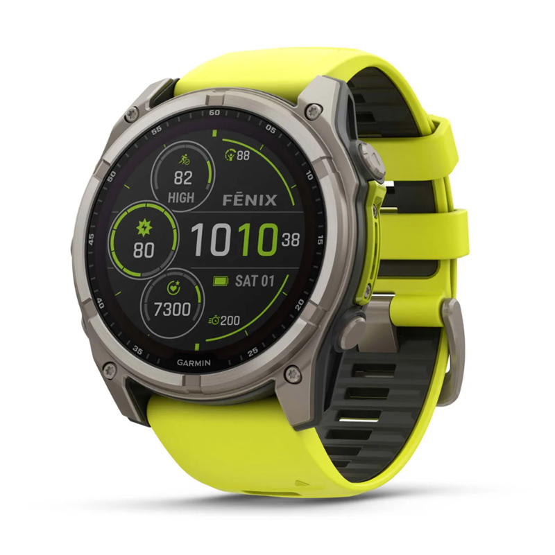 Garmin Fenix 8 51mm Solar Sapphire Titanium with Amp Yellow/Graphite silicone band