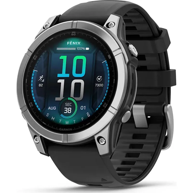 Garmin Fenix E 47mm AMOLED Stainless Steel with Black Silicone Band-1