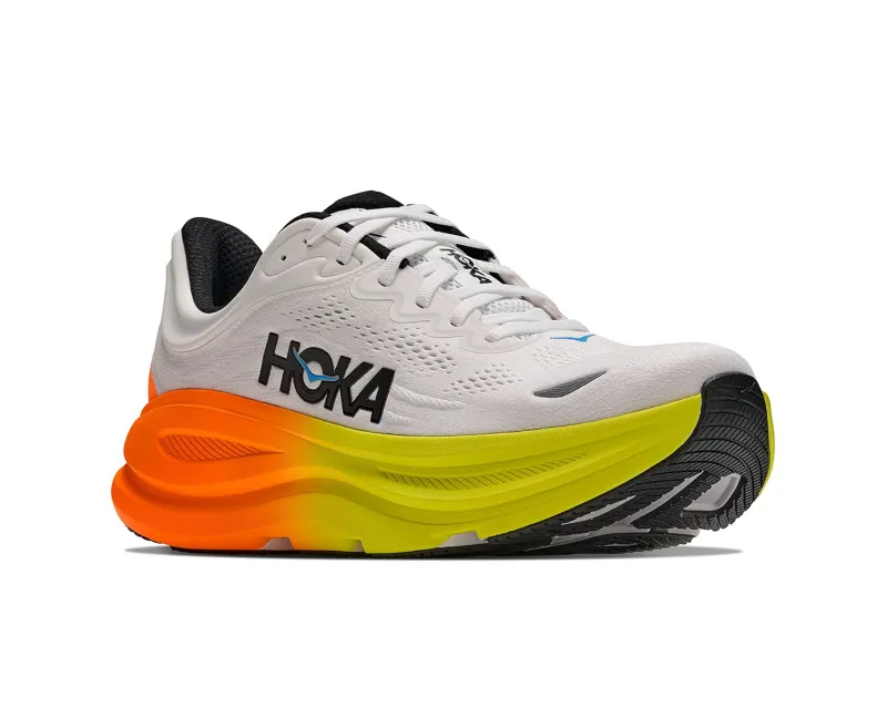 Hoka One One Men's Bondi 9 Wide White/Neon Tangerine-2