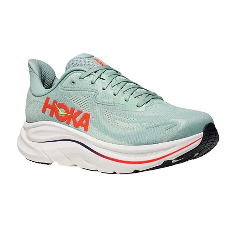 Hoka One One Men's Clifton 10 Wide Sage/Neon Flame-2