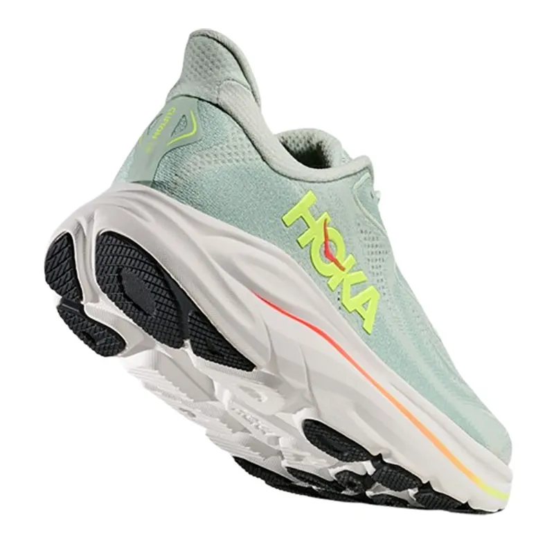 Hoka One One Women's Clifton 10 Sea Glass/Neon Flame-4