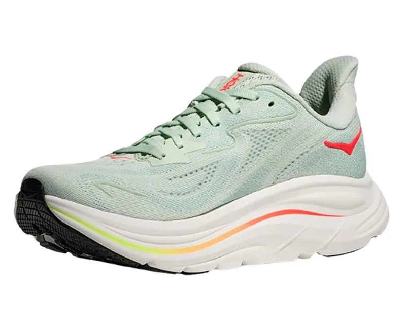 Hoka One One Women's Clifton 10 Sea Glass/Neon Flame-3