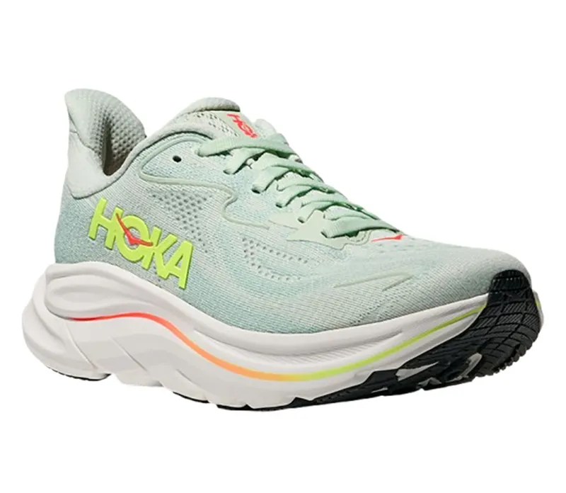 Hoka One One Women's Clifton 10 Sea Glass/Neon Flame-2