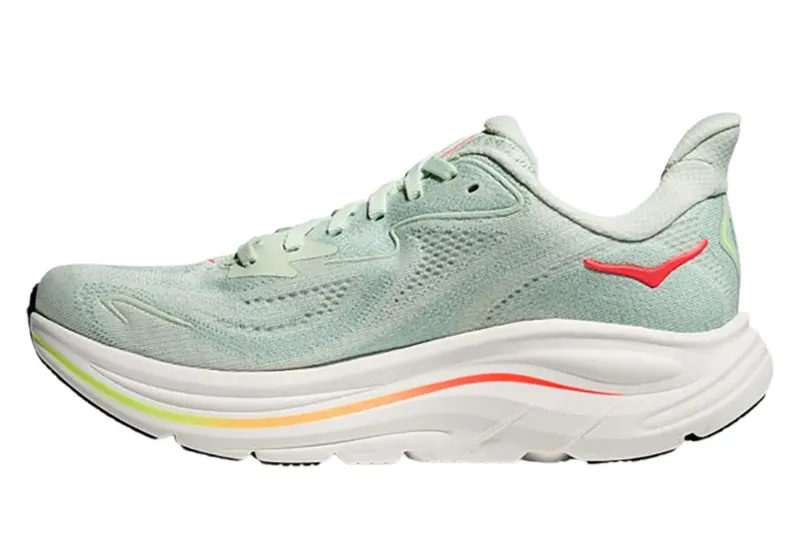 Hoka One One Women's Clifton 10 Sea Glass/Neon Flame-1