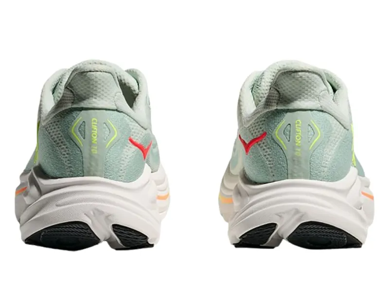 Hoka One One Women's Clifton 10 Wide Sea Glass/Neon Flame-5