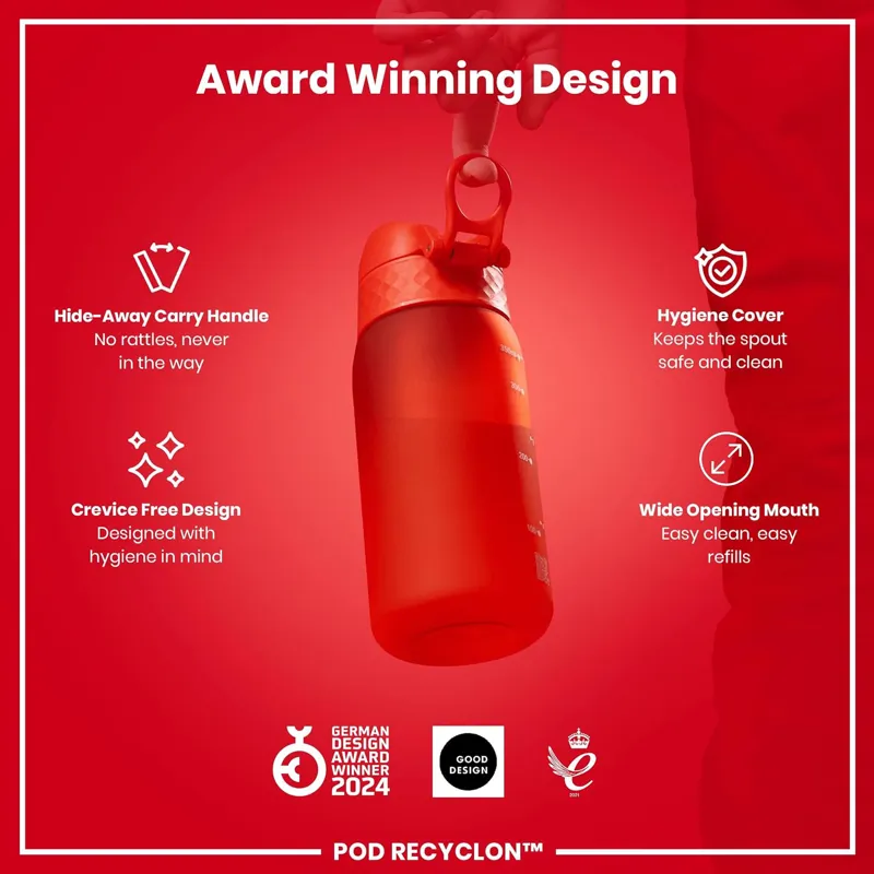 Ion8 Pod Kids Water Bottle 350ml Red-5