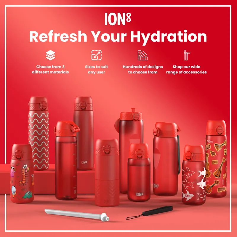 Ion8 Pod Water Bottle 350ml Graphic Red Unicorns-6