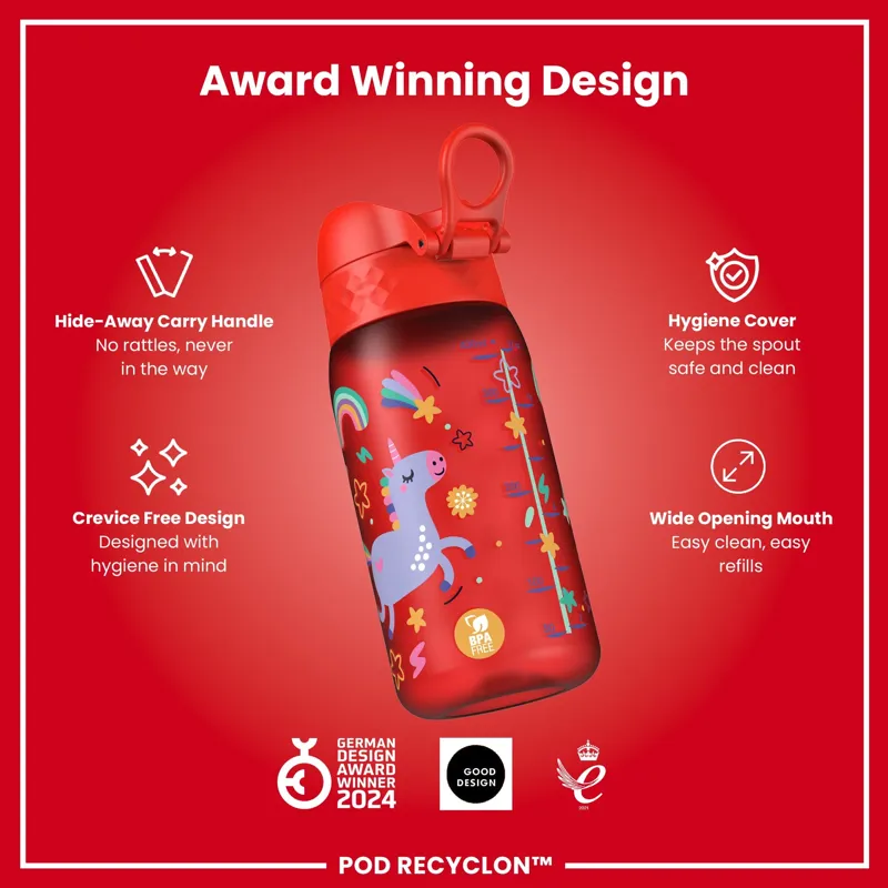 Ion8 Pod Water Bottle 350ml Graphic Red Unicorns-5