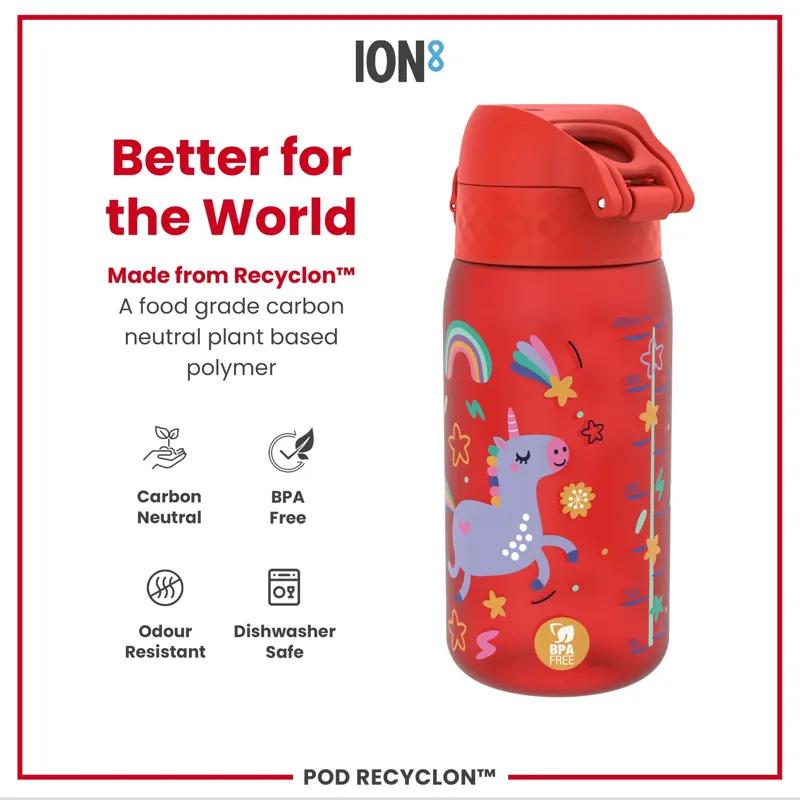 Ion8 Pod Water Bottle 350ml Graphic Red Unicorns-4