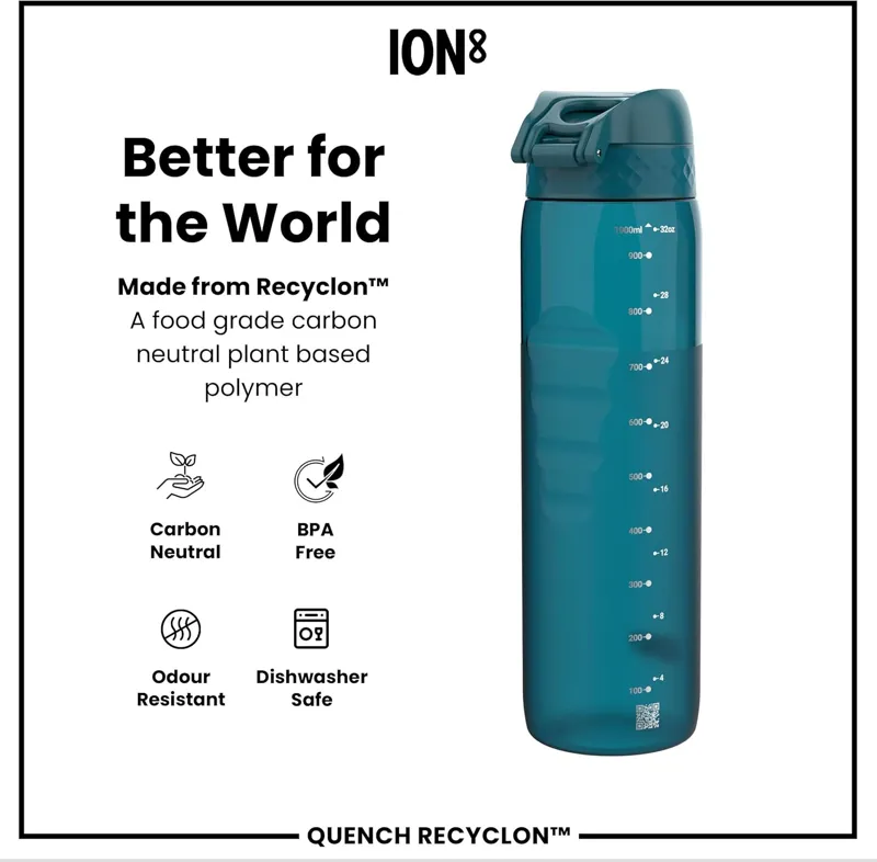 Ion8 Quench Water Bottle 1000ml Deep Teal Clear-4