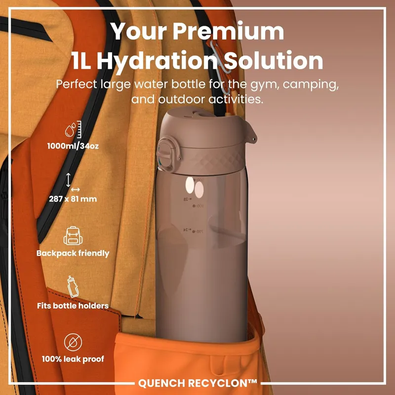 Ion8 Quench Water Bottle 1000ml Mocha Mousse-1