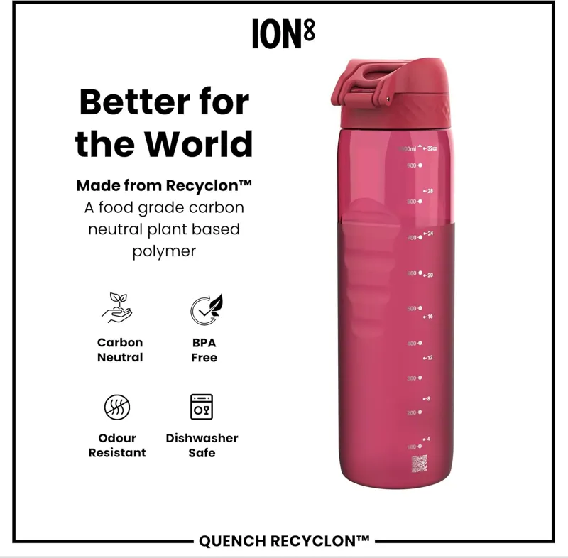 Ion8 Quench Water Bottle 1000ml Viva Magenta Clear-4