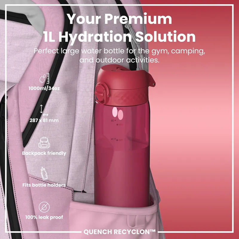 Ion8 Quench Water Bottle 1000ml Viva Magenta Clear-1