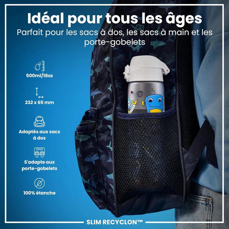 Ion8 Slim Water Bottle 500ml Graphic Robot-1