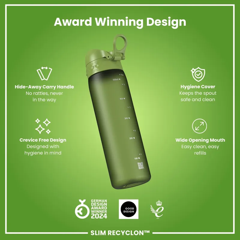 Ion8 Slim Water Bottle 500ml Khaki Green-5