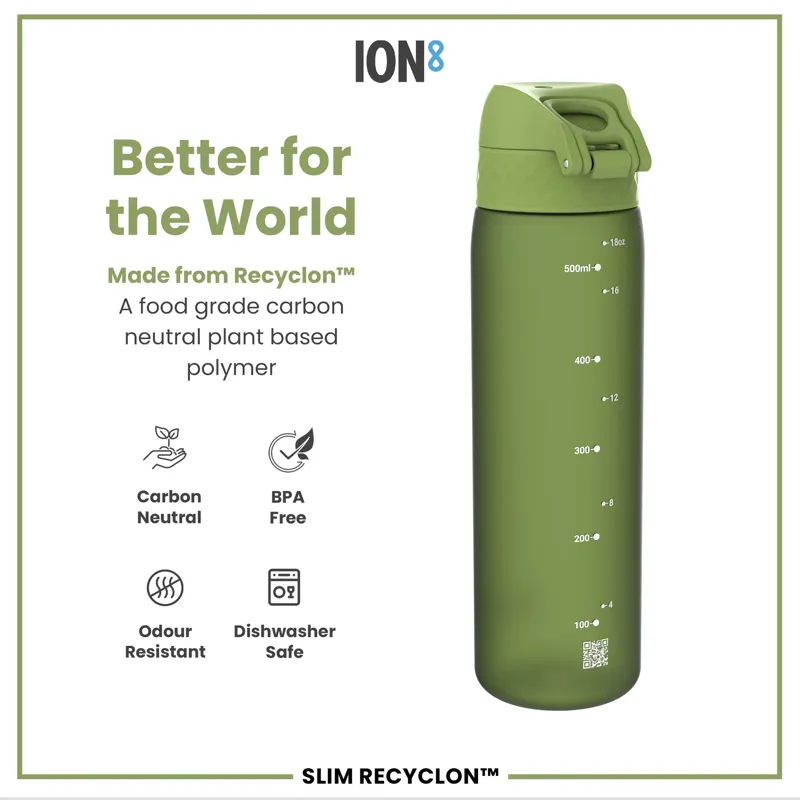 Ion8 Slim Water Bottle 500ml Khaki Green-4