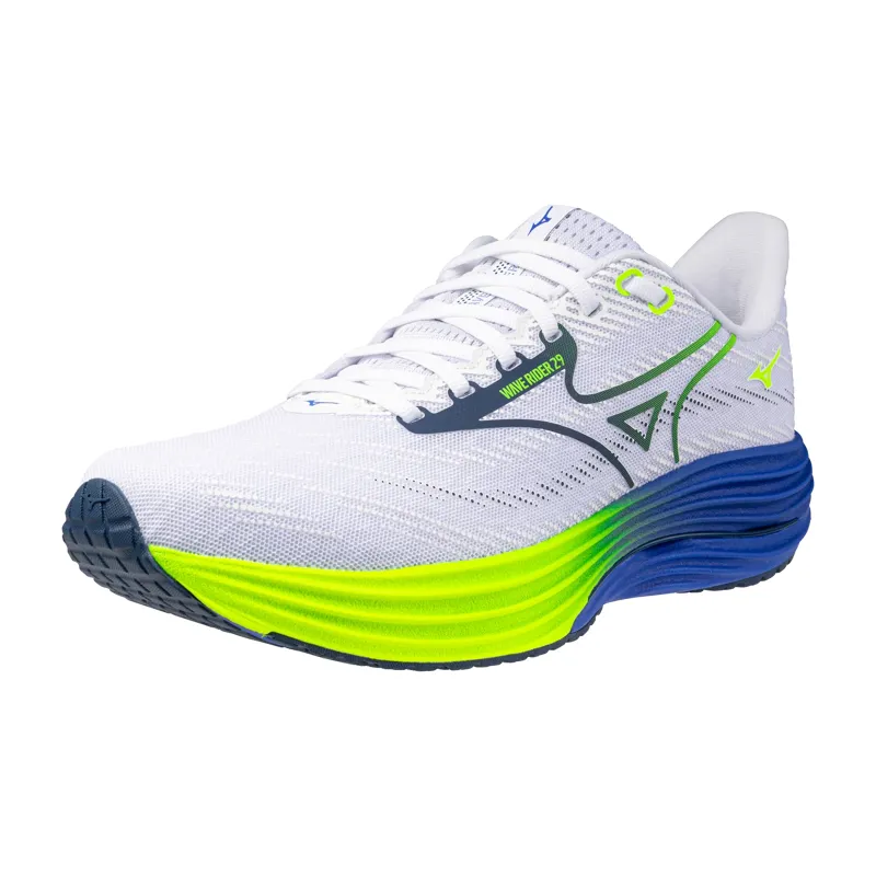 Mizuno Men's Wave Rider 29 White/Estate Blue/Lightning Yellow-5