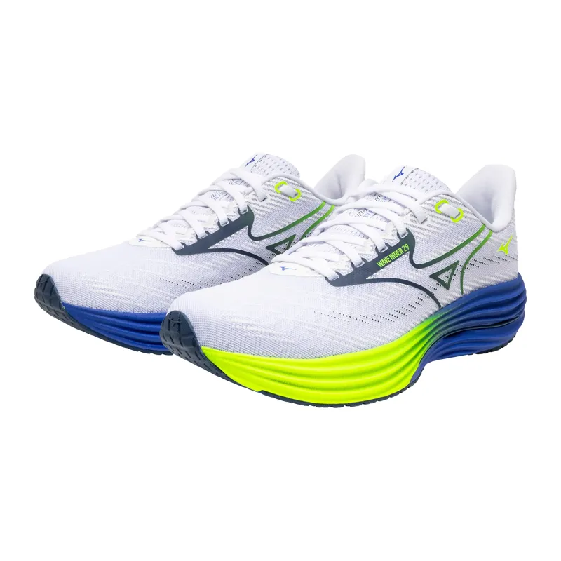 Mizuno Men's Wave Rider 29 White/Estate Blue/Lightning Yellow-2