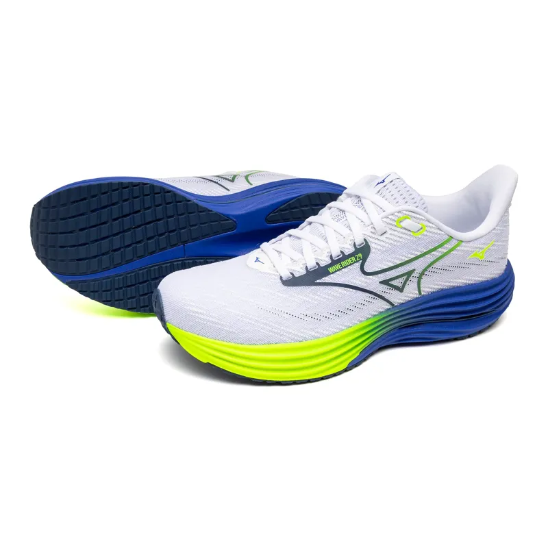 Mizuno Men's Wave Rider 29 White/Estate Blue/Lightning Yellow-1