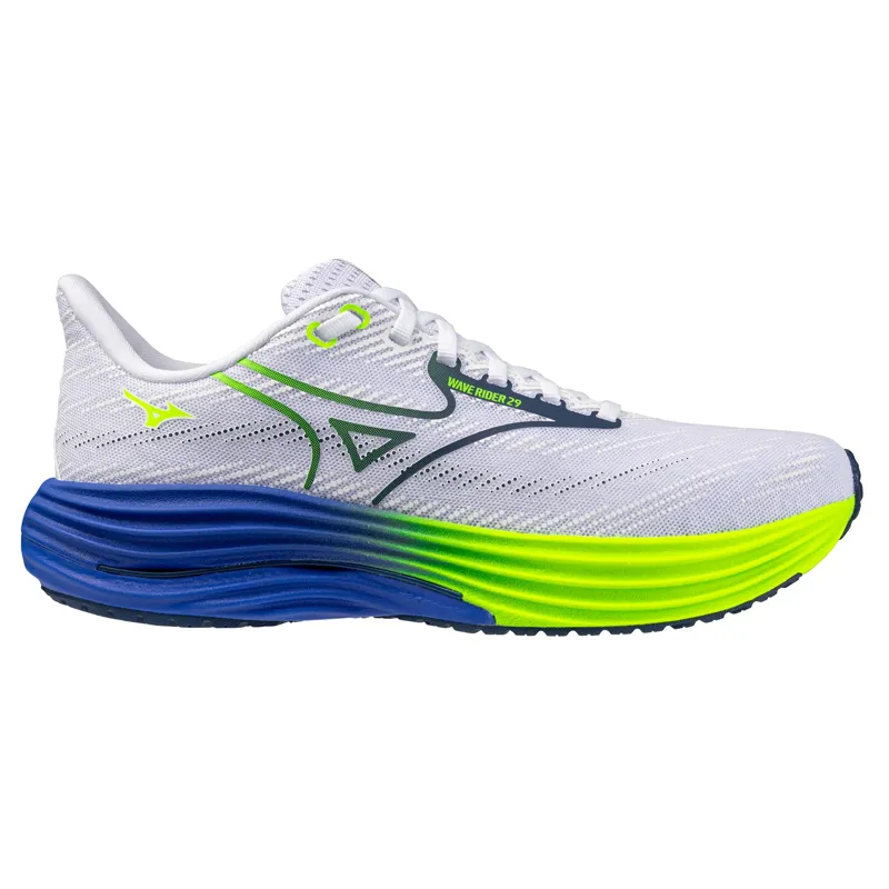 Mizuno Men's Wave Rider 29 White/Estate Blue/Lightning Yellow