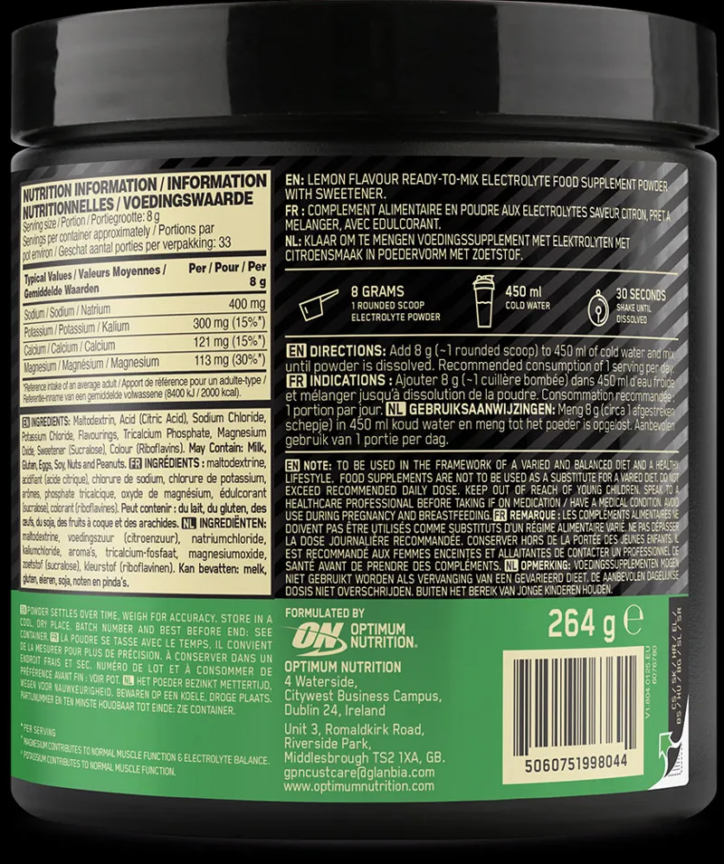 Optimum Nutrition Electrolyte Powder 264g Lemon-1
