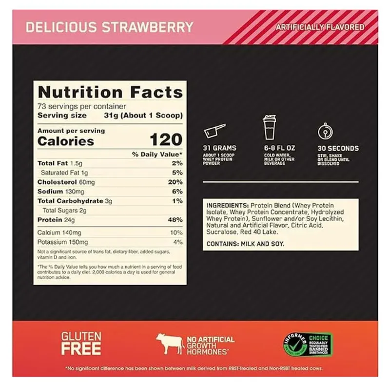 Optimum Nutrition Gold Standard 100% Whey Protein Powder 2.04kg Strawberry-1