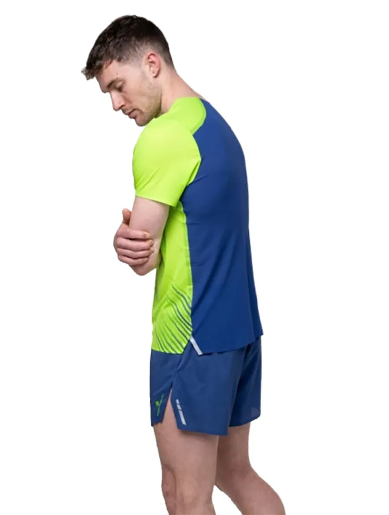 Ronhill Men's Tech Race S/S Tee Fluo Green/Dark Cobalt-5