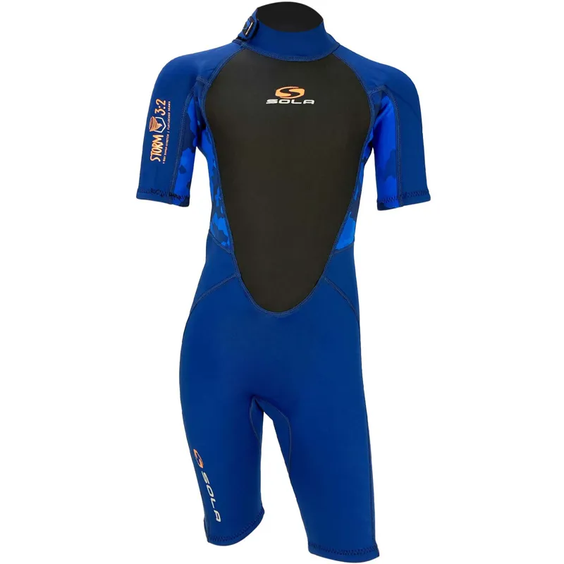 Sola Storm Kids 3/2mm Shorty Wetsuit Blue/Camo