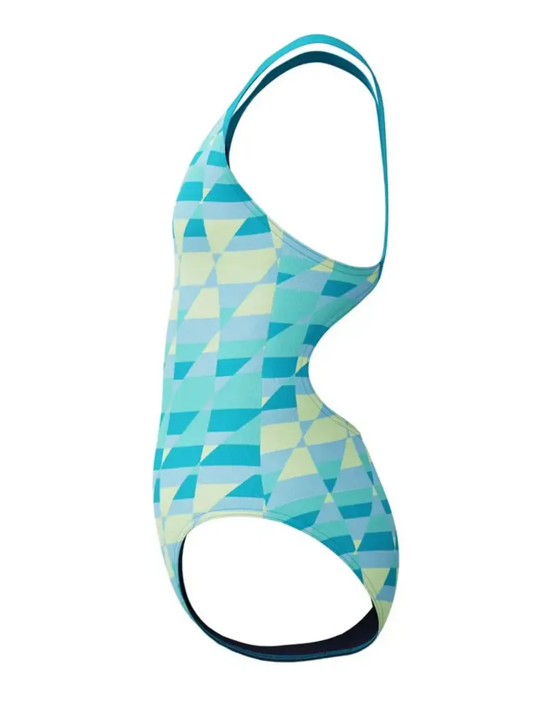 Speedo Girls Allover Printed Splashback Swimsuit Blue/Light Green-4