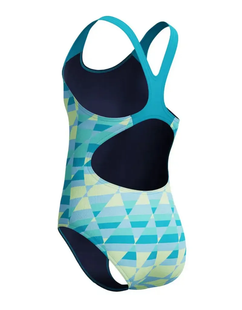 Speedo Girls Allover Printed Splashback Swimsuit Blue/Light Green-3