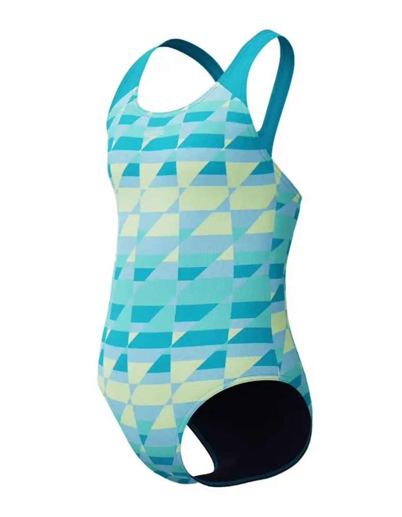 Speedo Girls Allover Printed Splashback Swimsuit Blue/Light Green-2